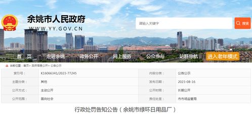 行政处罚告知公告 余姚市绿环日用品厂企业形象策划领域需重视合规性